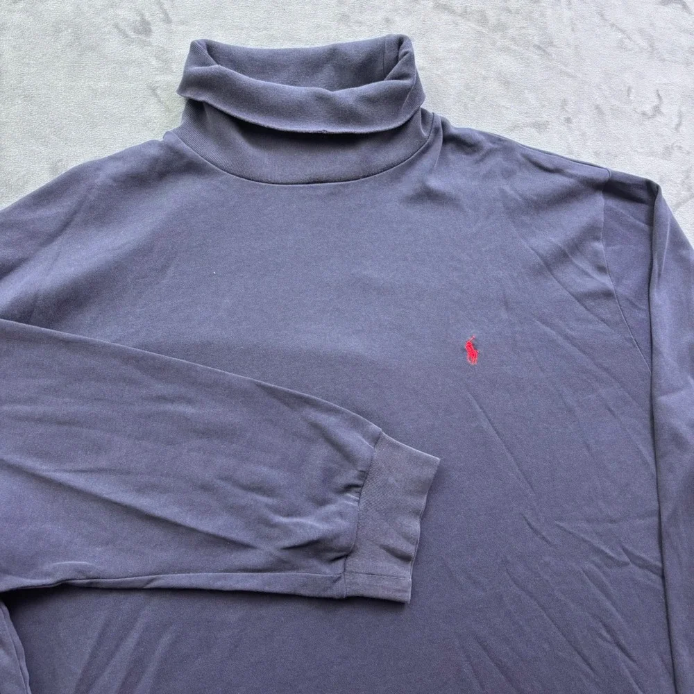 Vtg Polo Ralph Lauren Mens XXL Navy Blue Long Sleeve Turtleneck Pony Logo Shirt